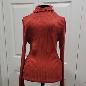 Topshop Women's Rust Sweater with Ruffled Turtleneck Size Small
